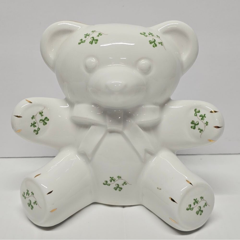 Vintage Royal Tara Shamrock White Teddy Bear Piggy Bank Porcelain Figurine